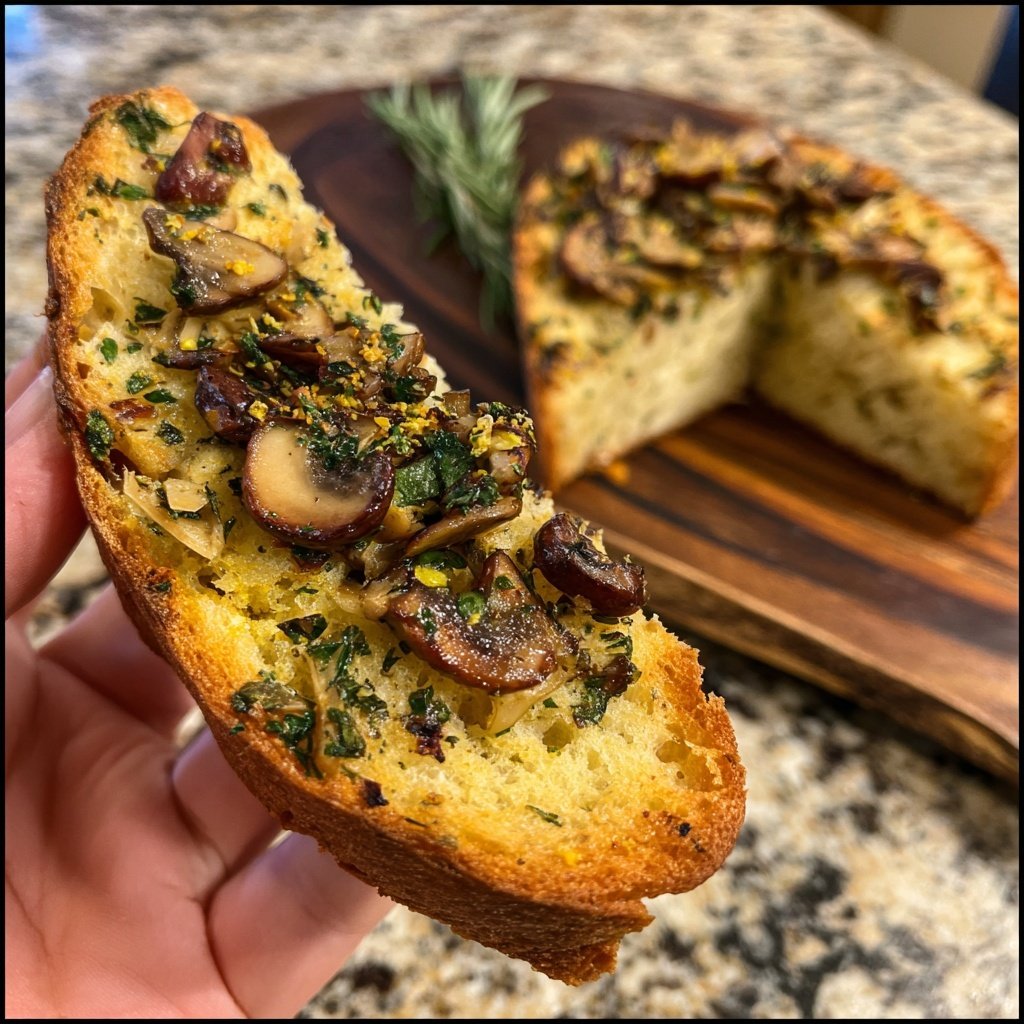 Knoblauch-Kräuter-Pilz-Toasts