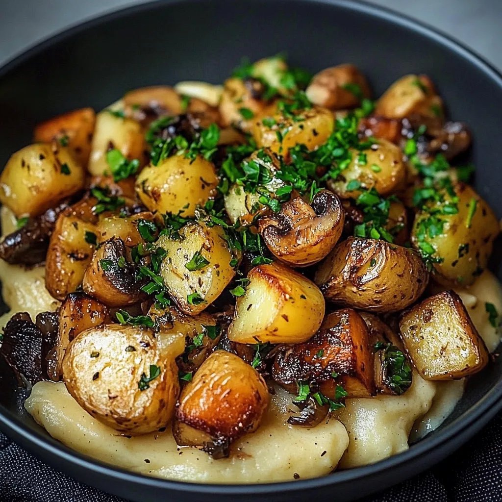 Pilzpfanne mit Rosenkohl & Kartoffelpüree