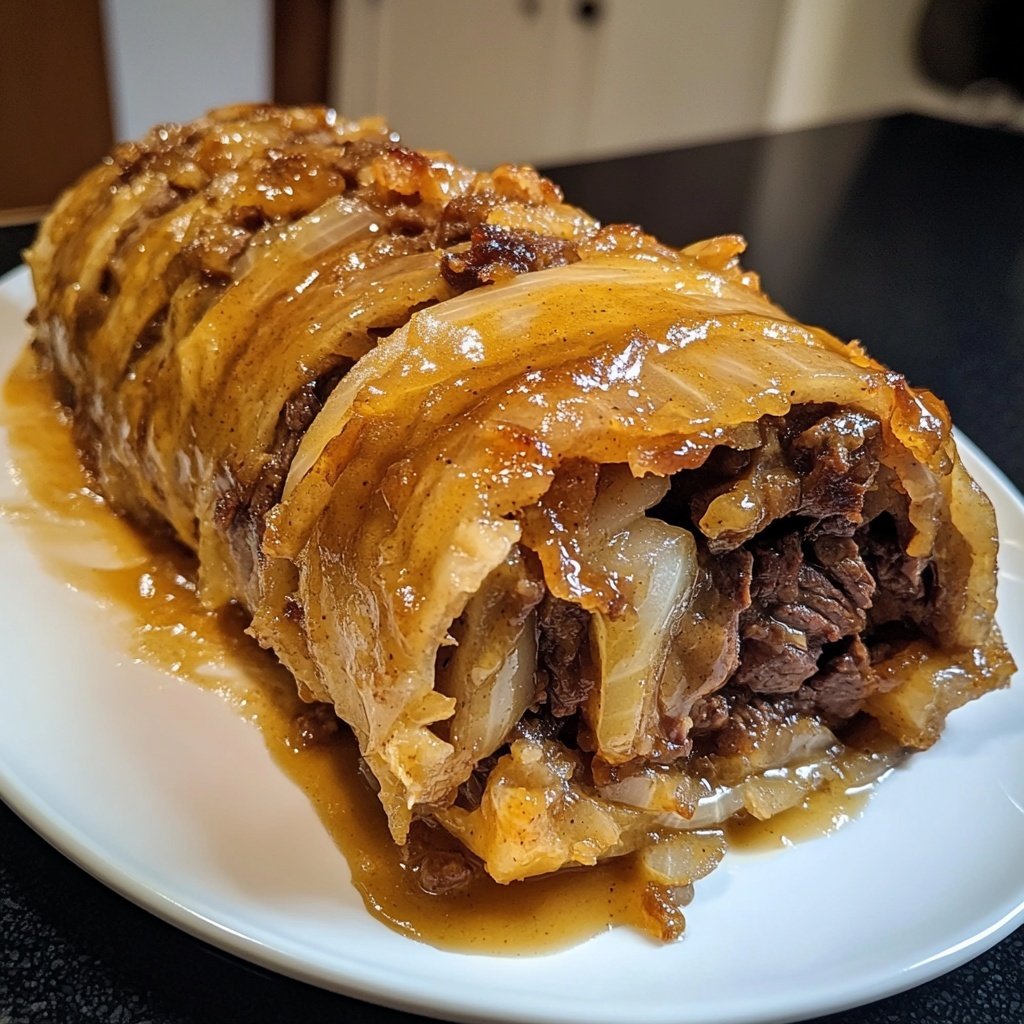 Geschmorte Rinderrouladen mit Rotkohl und Klößen