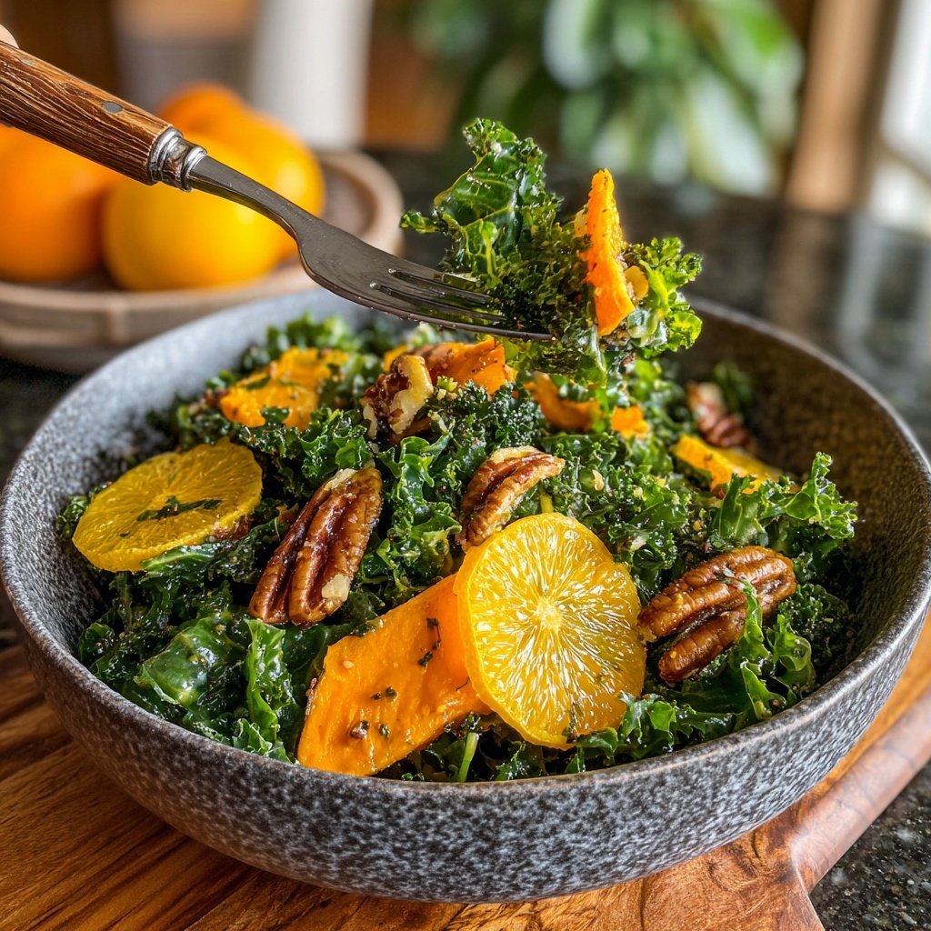 Zitrus Grünkohl Süßkartoffel Salat