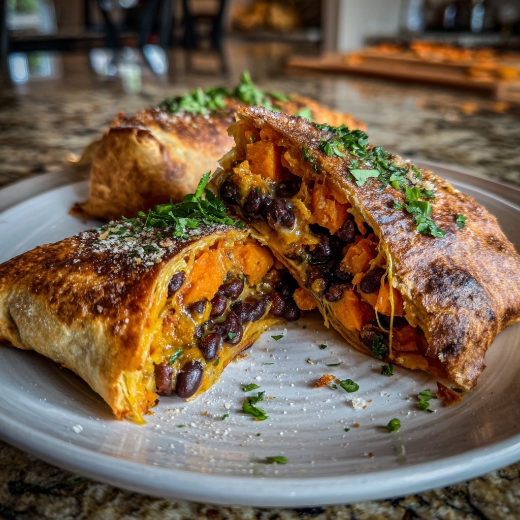 Süßkartoffel Schwarze Bohnen Burritos