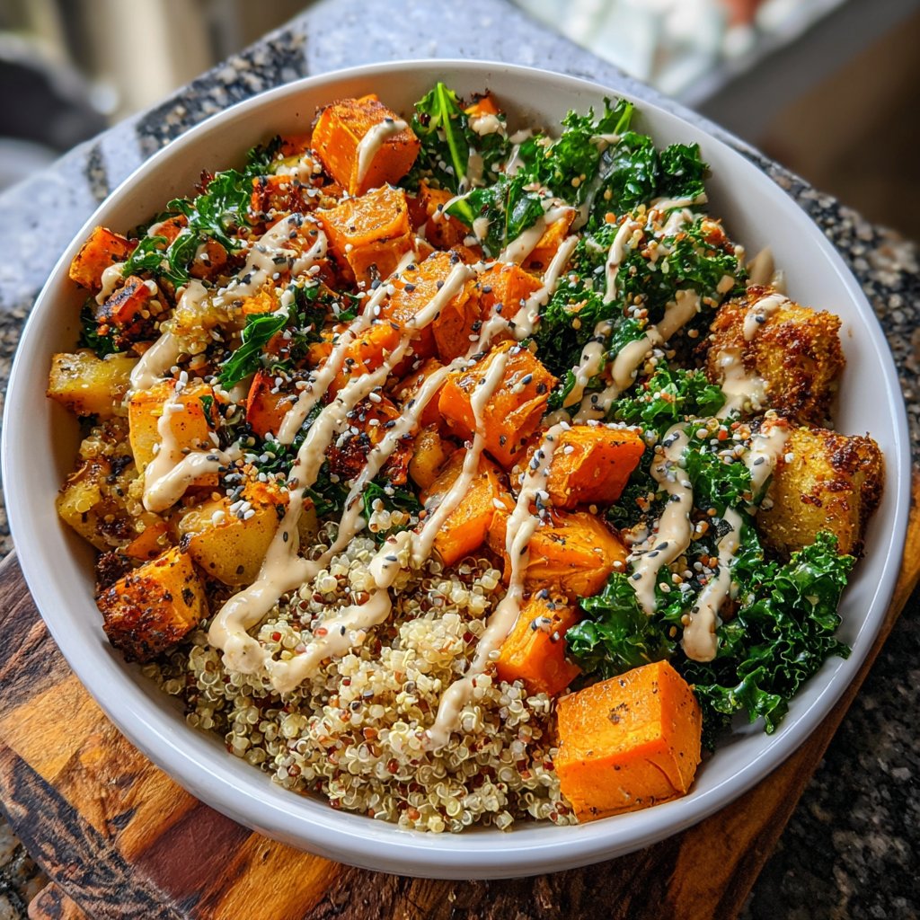 Geroesteter Gemüse-Getreide-Bowl