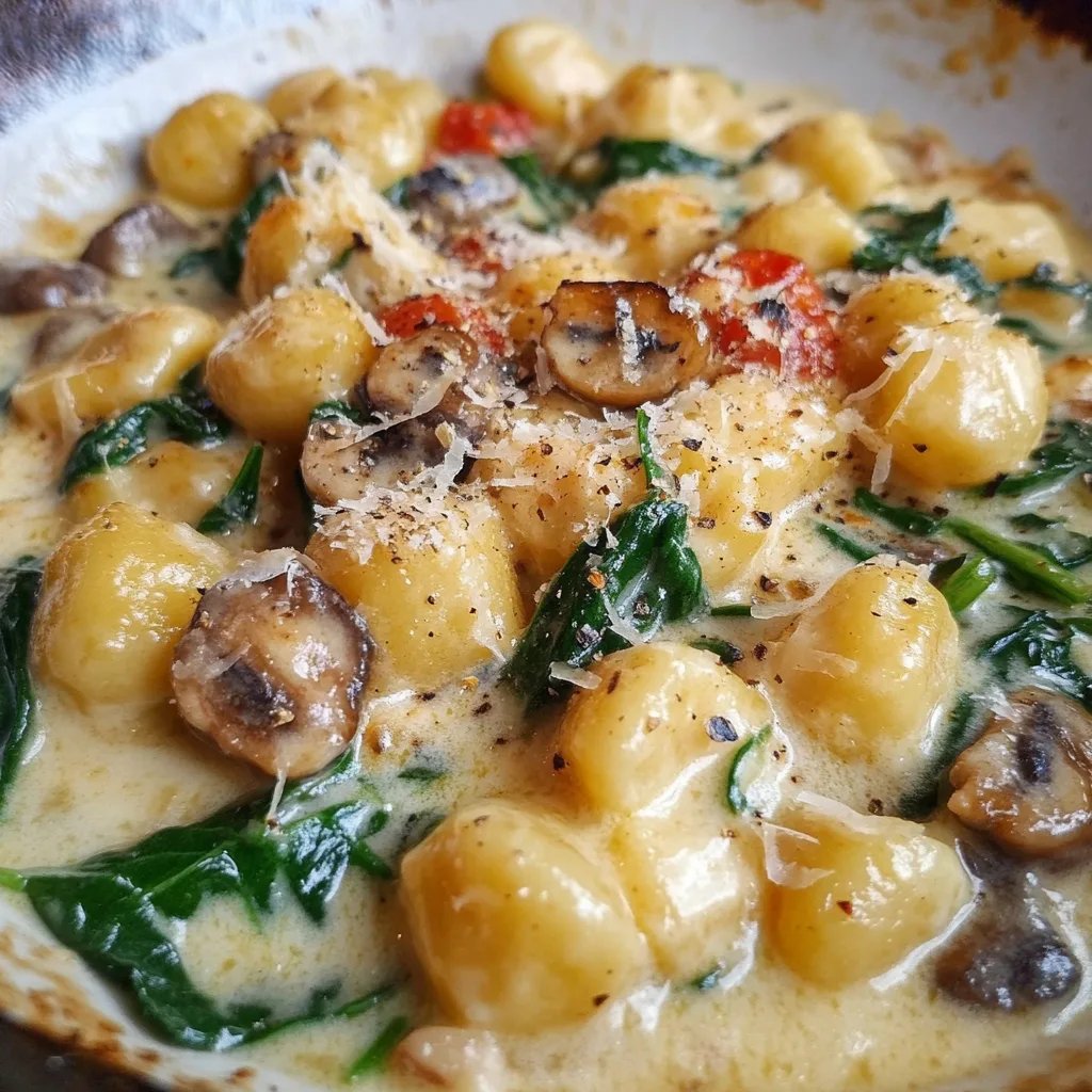 Gnocchi mit Pfanne Mit Spinat & Pilzen