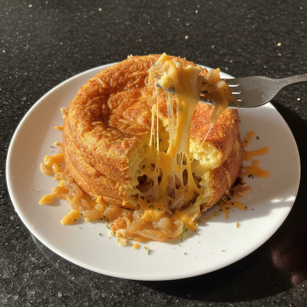 Karamellisierte Zwiebel und Cheddar Soufflé