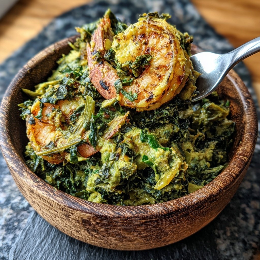 Scharfe Garnelen Blumenkohlbrei Grünkohl