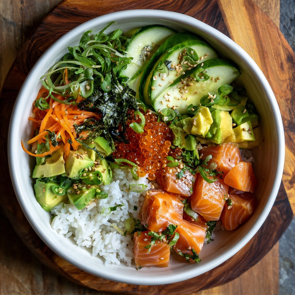 Asia-inspirierte Lachs Poke Bowl