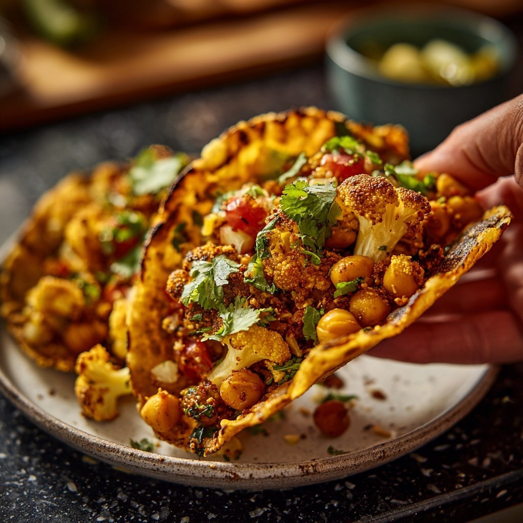 Geröstete Blumenkohl-Kichererbsen-Tacos
