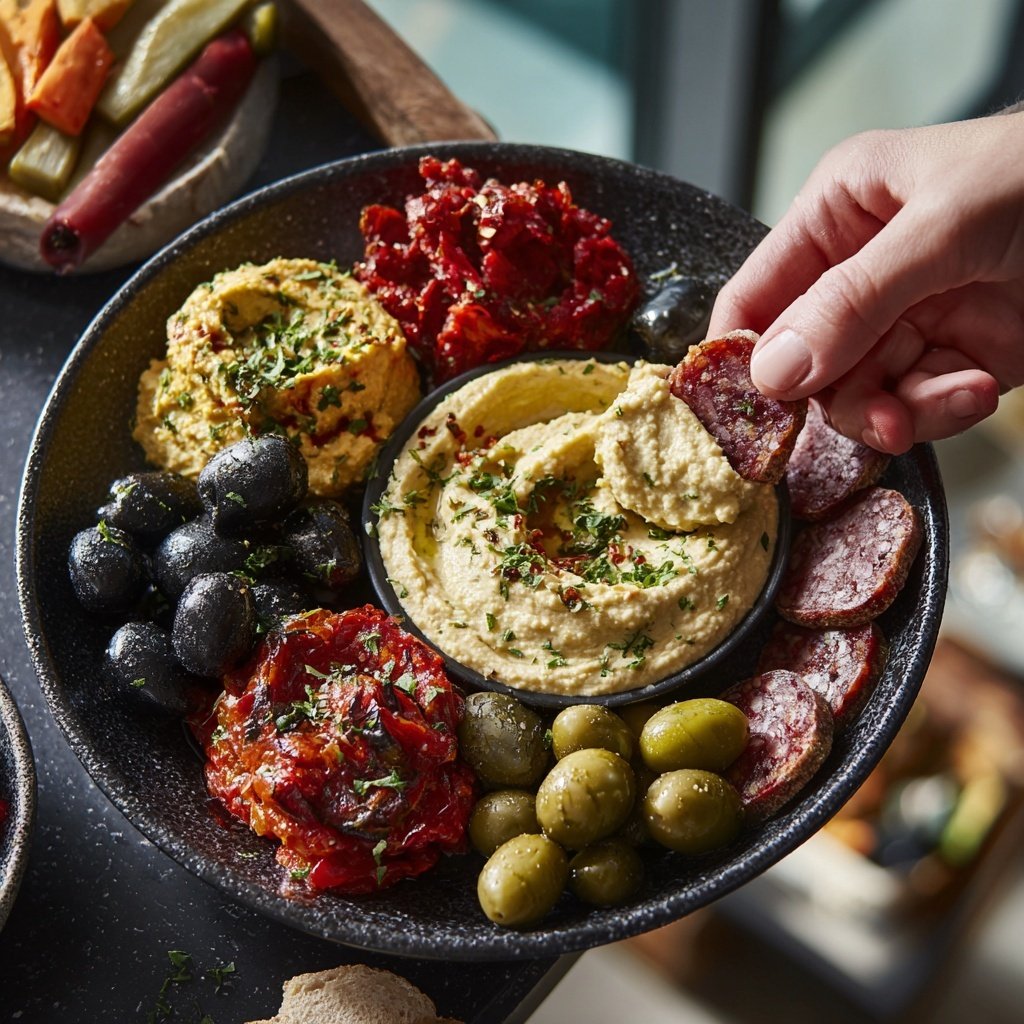 Silvester Tapas Platte mit Dips